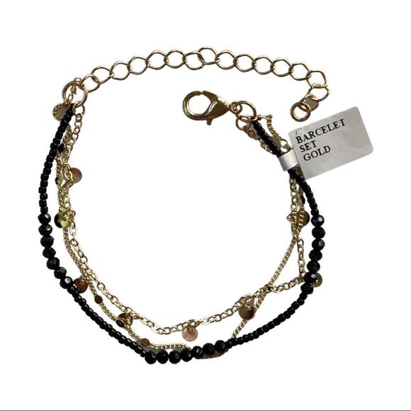 Lite Triple Layer Black Bead Bracelet Stack • NWT - Picture 4 of 5